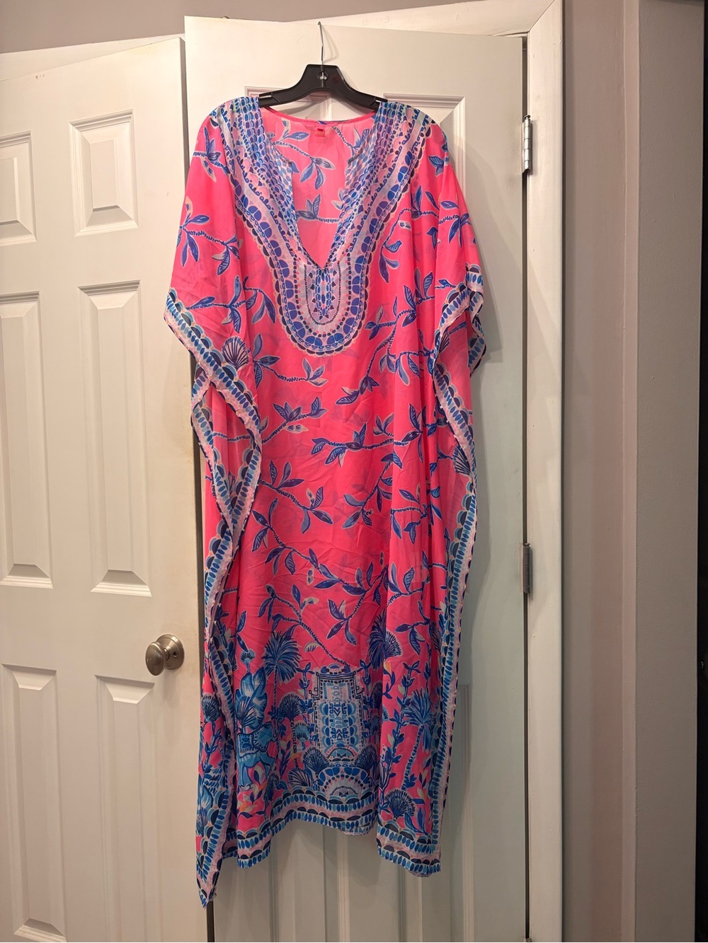 Lilly Pulitzer Women's Pink & Blue Floral Caftan cover up dress